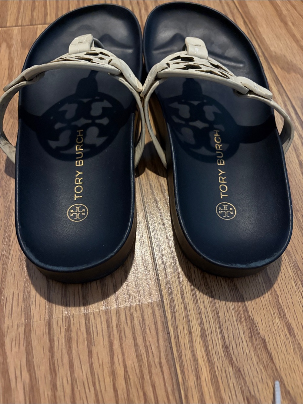 Tory Burch Miller Cloud New Cream / Perfect Navy Thong Sandals - Picture 4 of 5